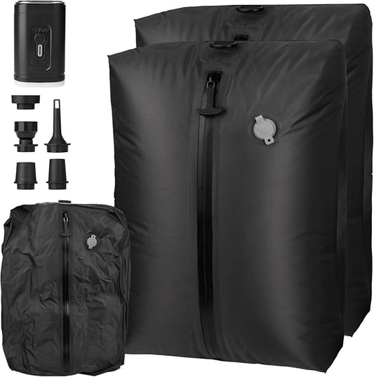 2 Pack Vacuum Bags for Travel with Air Pump, TPU Reusable Vacuum Compression Bags for Travel with Waterproof Zipper, Space Saver Bag for Suitcase, Backpack, Black