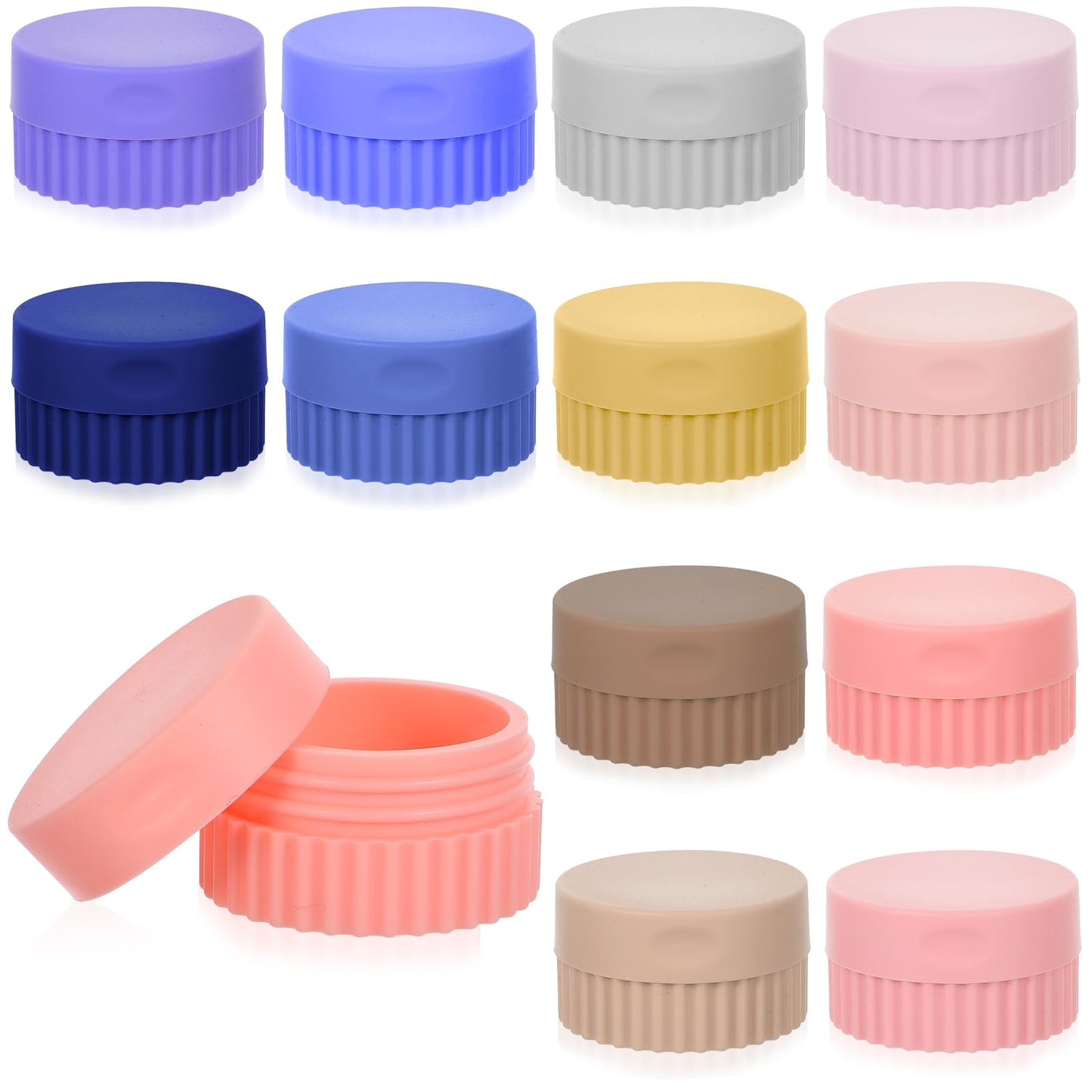 12 Pcs Small Silicone Cream Jars with Lids Travel Containers for Toiletries Mini Cosmetic Jars Refillable Travel Moisturizer Container for Makeup Face Body Hand Cream (0.7 Oz/ 20 ml)