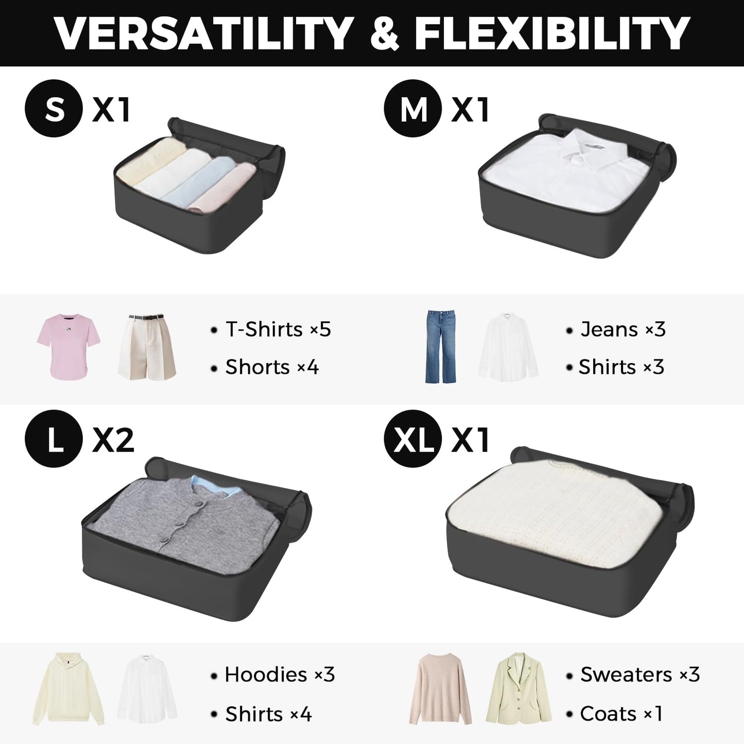 BAGAIL 9 Set Packing Cubes Luggage Packing Organizers for Travel Accessories (Black)