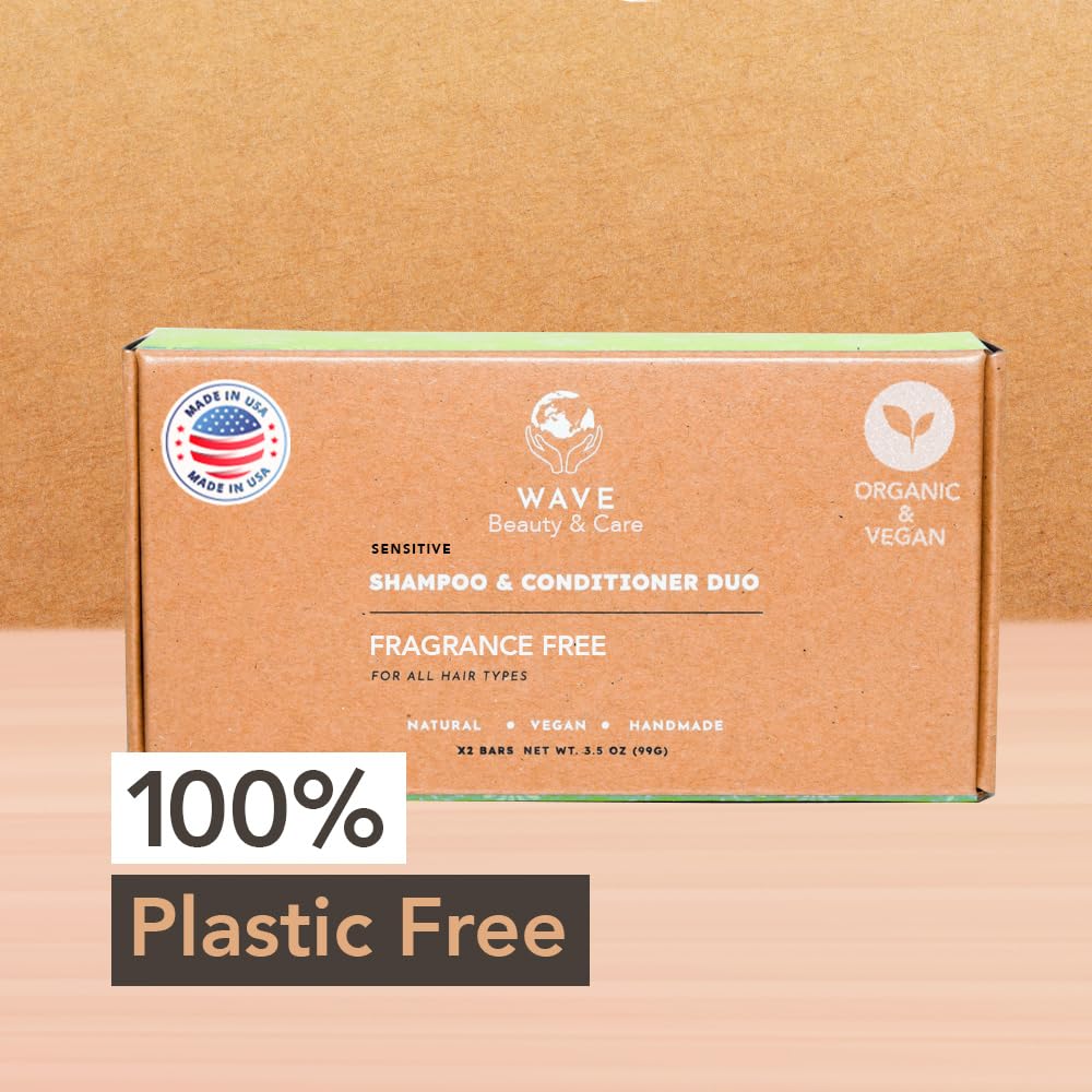 Wave Unscented Shampoo & Conditioner Bar Set - Sulfate Free Natural & Organic Moisturizing Vegan Shampoo and Conditioner Bars for Women & Men - Long-Lasting (80-120 Uses)