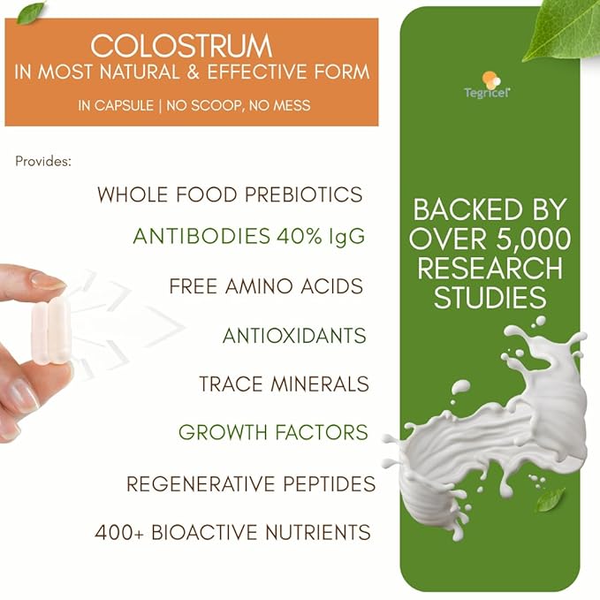 Bricker Labs Mega-Colostrum Capsules, Gut Health, Immunity, Skin & Hair, 1000 mg Bovine Colostrum Supplement 40% IgG, Rich in bioactive proteins, Growth Factors and antibodies, 45 Servings