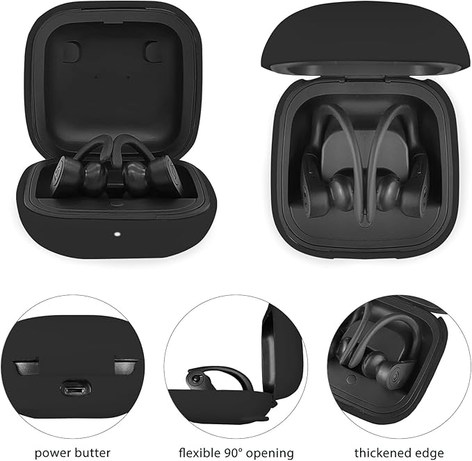 Compatible with Powerbeats Pro, Soft Silicone Case with Gold Heart Pattern for Powerbeats Pro Case with Cute Butterfly Keychain for Girls Women (Black)