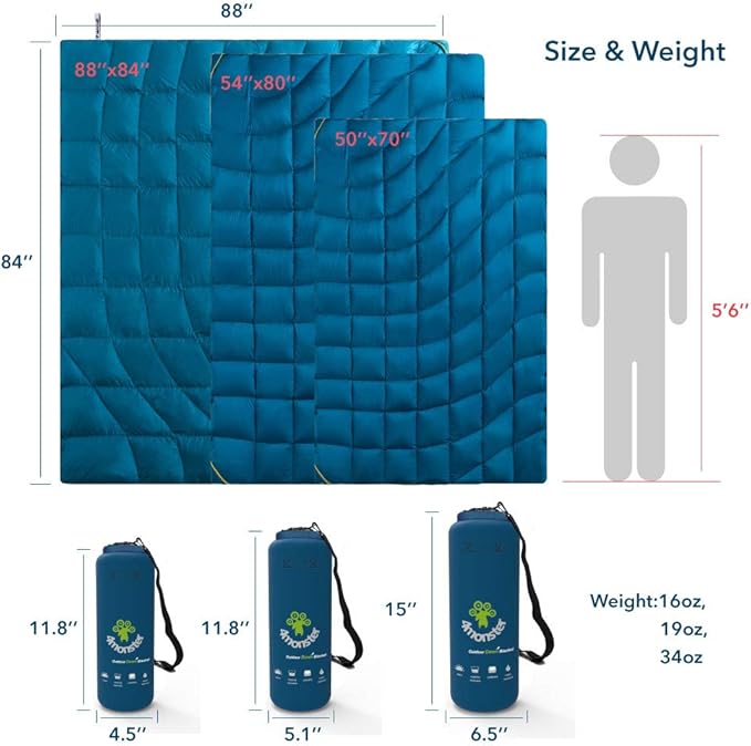 4Monster Down Camping Blanket - Outdoor Travel Quilt Puffy 650 Fill, Packable, Lightweight,Wind & Waterproof | Ideal for Stadium, Backpacking,Picnics, Beach and Hiking