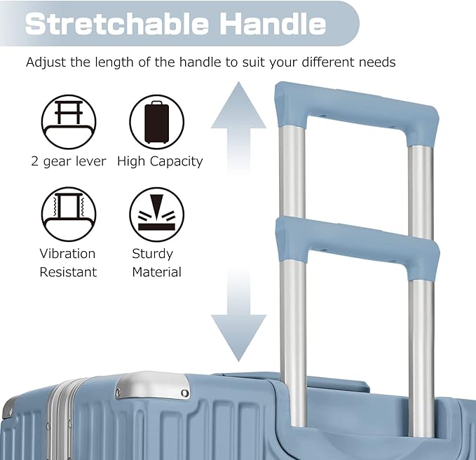 AnyZip Luggage Aluminium Frame Suitcase Hard Shell TSA Lock No Zipper 28In Haze Blue