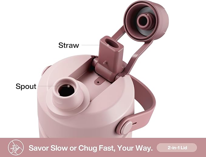 26 oz Insulated Water Bottle with 2-in-1 Straw and Spout Lid, Keep Cold 24H, Leak-Proof, Fits in Car Cup Holder, Stainless Steel Water Bottle for Sports, Travel, Gym, and School (Dried Rose)