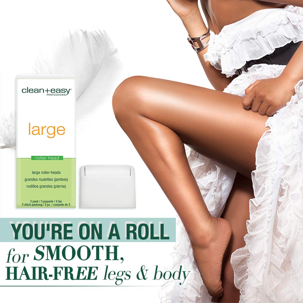 Clean + Easy Large Wax Roller Heads – Roll On Wax Refill Applicators, Compatible with Wax Cartridges for Legs & Body Hair Removal, 3 Pack