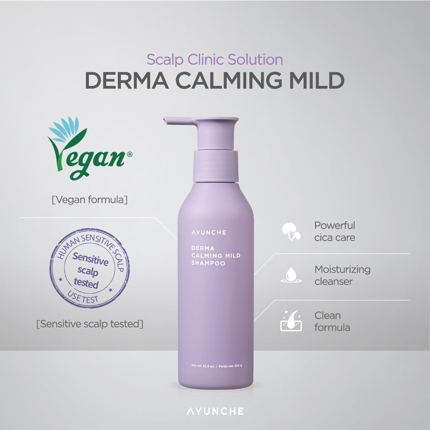 AYUNCHE Derma Calming Vegan Shampoo 1.76oz + Hair Mask 1oz Mini Kit [For Dry & Sensitive Scalp] | Gentle Hydrating Scalp Care | Strengthen Scalp Barrier | Korean Salon Brand