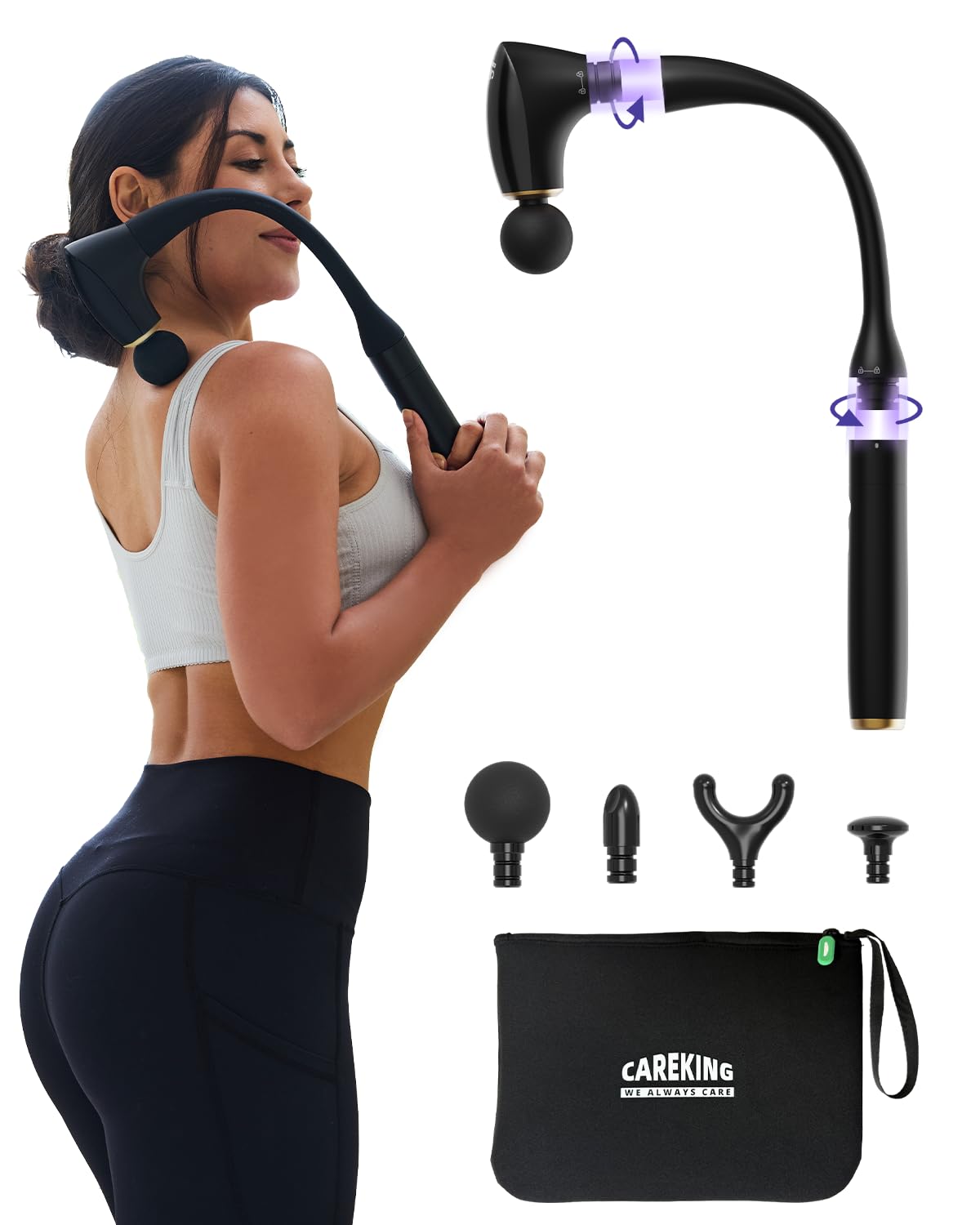 2-in-1 Detachable Percussion Massage Gun with Extension Handle, Back Massager for Pain Relief Deep Tissue Muscle Massager for Arm Shoulder Lower Back Thigh Waist, Gifts for Women, FSA-HSA Eligible
