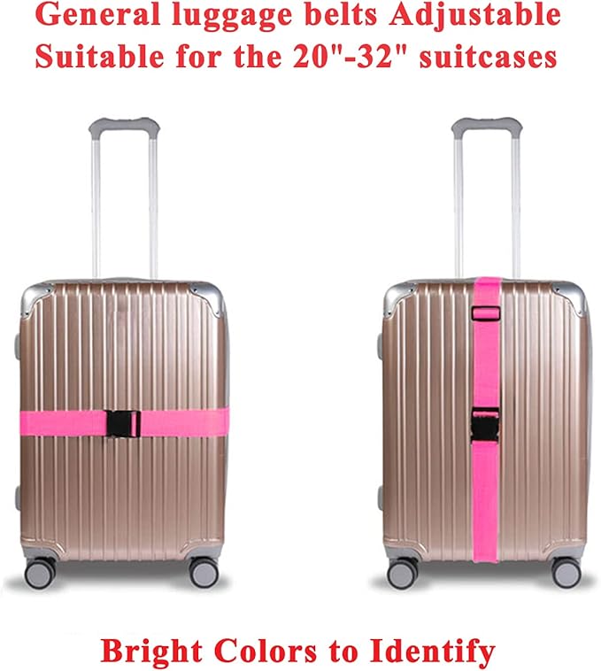 2 Pack Suitcase Belts, Adjustable Luggage Straps, Bright Colors Travel Packing Straps with Quick Release Buckle (Pink)