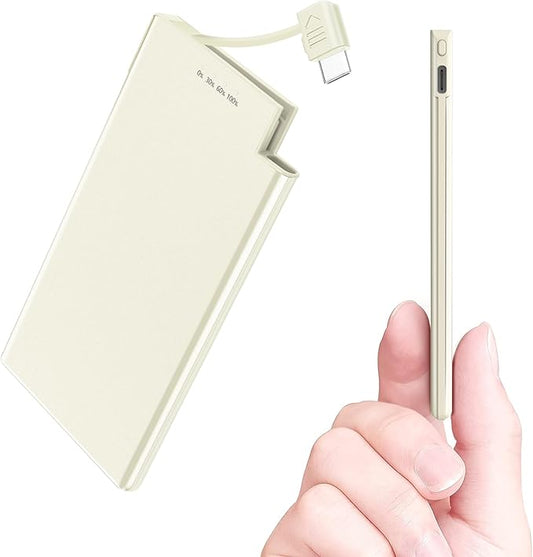 Auskang Thin Portable Charger with Built in USB-C Cable-5000mAh Slim Power Bank Compatible with Samsung, Google Pixel/Android Phones/ iPhone16 15 Series etc-Thin Battery Pack for Outdoor Travel