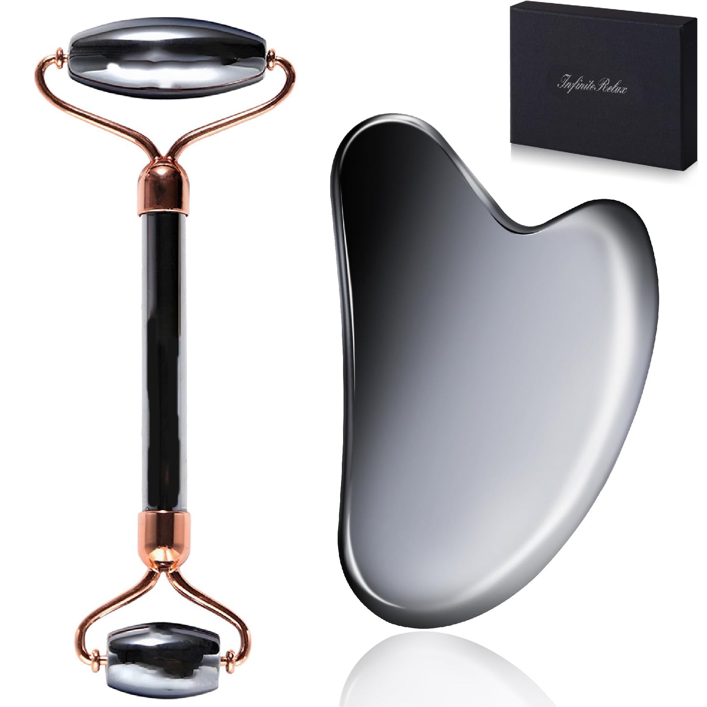 InfiniteRelax Terahertz Gua Sha & Roller Facial Tools, Face Roller and Gua Sha Set, Guasha Massager Tool for Face-Reduce Puffiness and Improve Wrinkles Idea for Mom Women