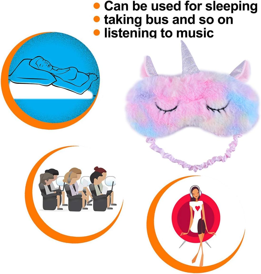 Ulbemoll Cute Unicorn Sleeping Mask, Soft Fluffy Plush Blindfold Funny Novelty Animal Sleep Mask Eye Cover Eyeshade for Kids Girls Boys Women Men Night Nap Travel Meditation (Rainbow, Unicorn)