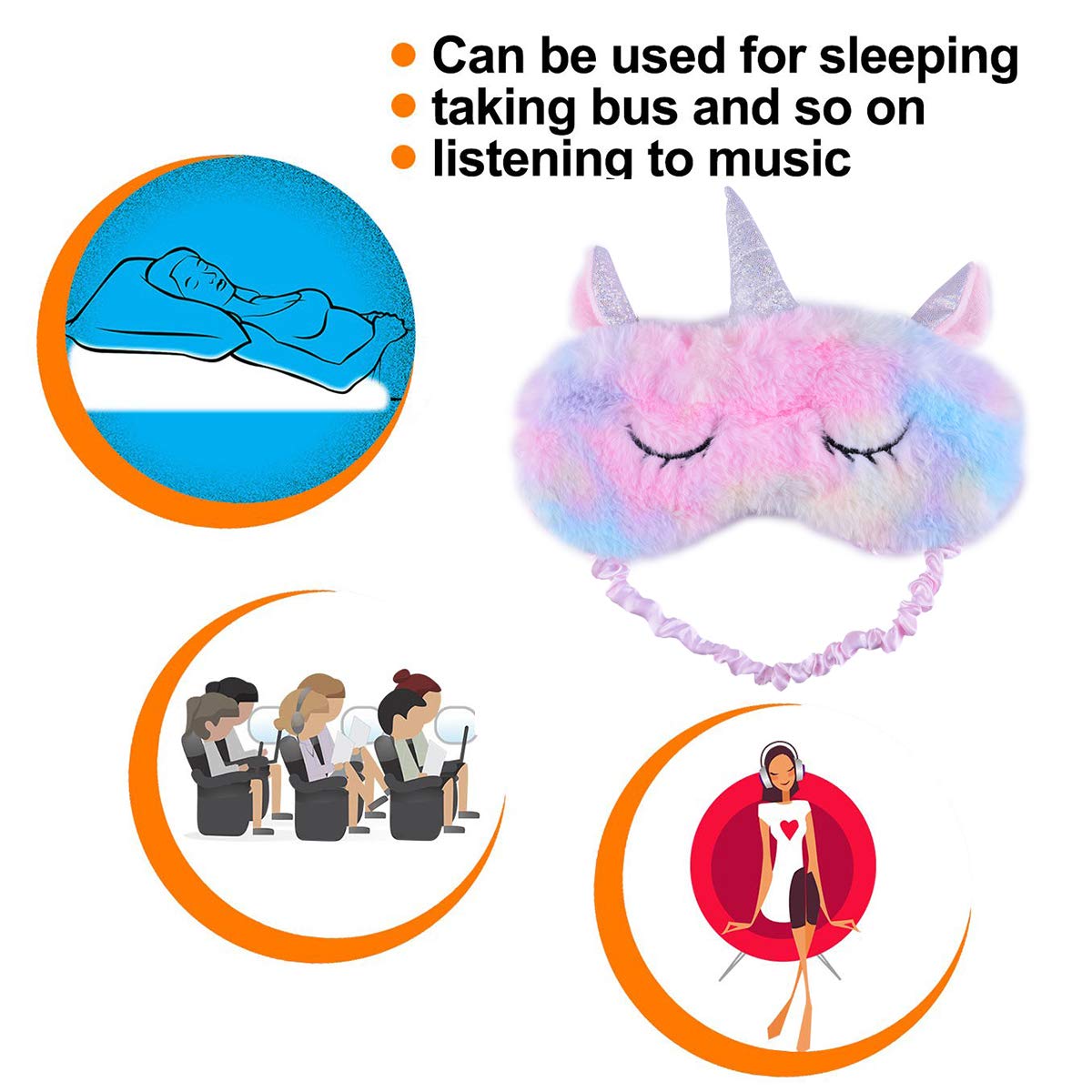 Ulbemoll Cute Unicorn Sleeping Mask, Soft Fluffy Plush Blindfold Funny Novelty Animal Sleep Mask Eye Cover Eyeshade for Kids Girls Boys Women Men Night Nap Travel Meditation (Rainbow, Unicorn)