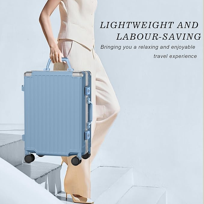 AnyZip Carry On Luggage PC+ABS Aluminum Frame Zipperless Luggage Hard Shell Suitcase with TSA Lock Double Spinner Wheels 20 Inch Haze Blue