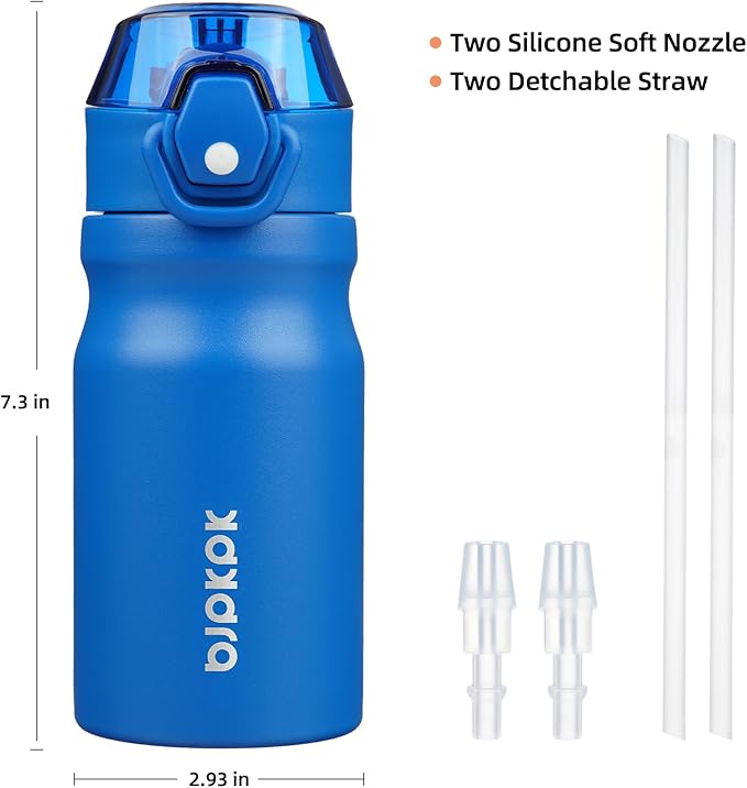 BJPKPK Insulated Water Bottle 14oz Stainless Steel Water Bottles With Straw And Carry Handle Double Wall Metal Thermo,Blue