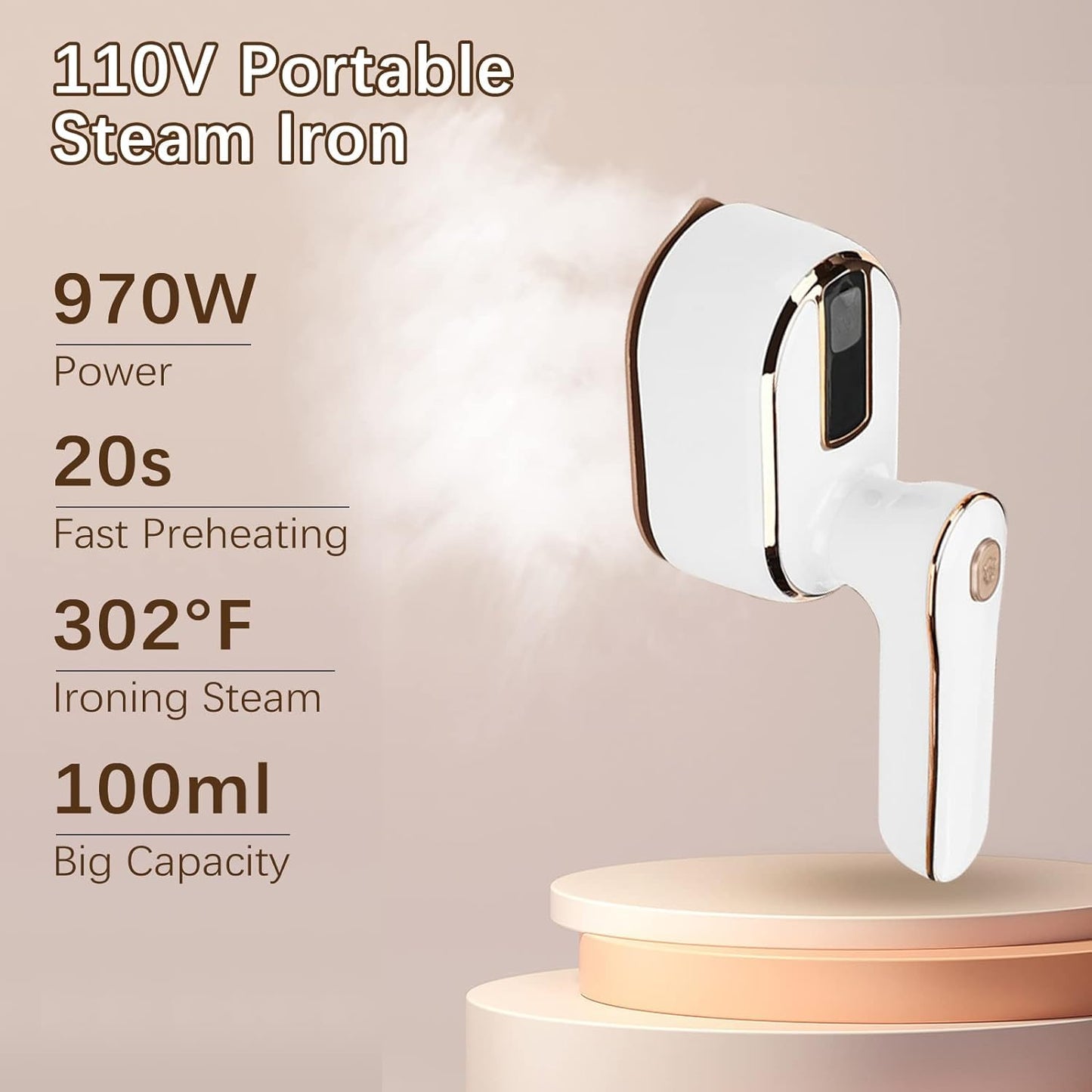 HFLYJPYW Mini Steam Iron for Clothes, Portable Travel Steamer, Handheld Iron With Dry and Wet Ironing Support for Home and Travel (White)