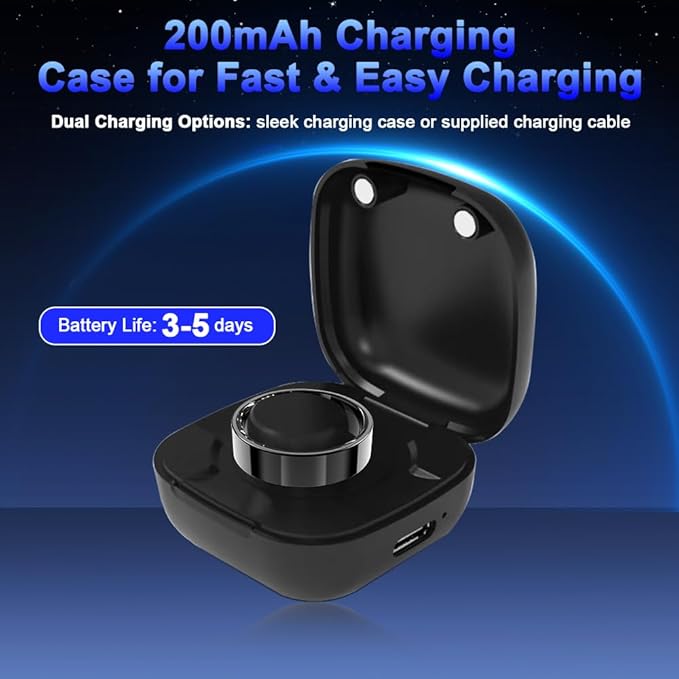 Black 13# Smart Ring Health Tracker, Bluetooth Connection Health Ring for Women Men, IP68 Waterproof Fitness Ring with Gesture Control, Tracks Heart Rate/Blood Pressure/SpO2/Sleep/Steps