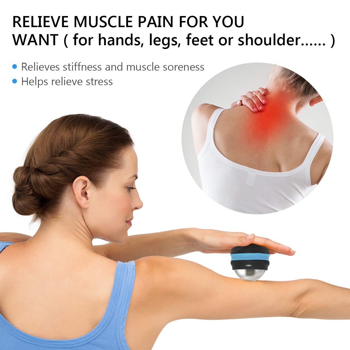 AHIER Cold Massage Roller Ball, Stainless Steel Cold Therapy Relief, Free Rolling Removable Gel Ball Deep Tissue Massage Pain Relief, Great Tool for Back/Neck Pain, Muscles Recovery (Black)