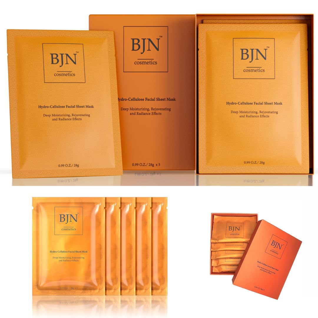 BJN Cosmetics Luxury (5pack) Hydro Cellulose Lotion Facial Sheet Masks for Skin Care & Beauty - Natural Ingredients for Deep Hydration, Moisturizing, Rejuvenation, and Radiance