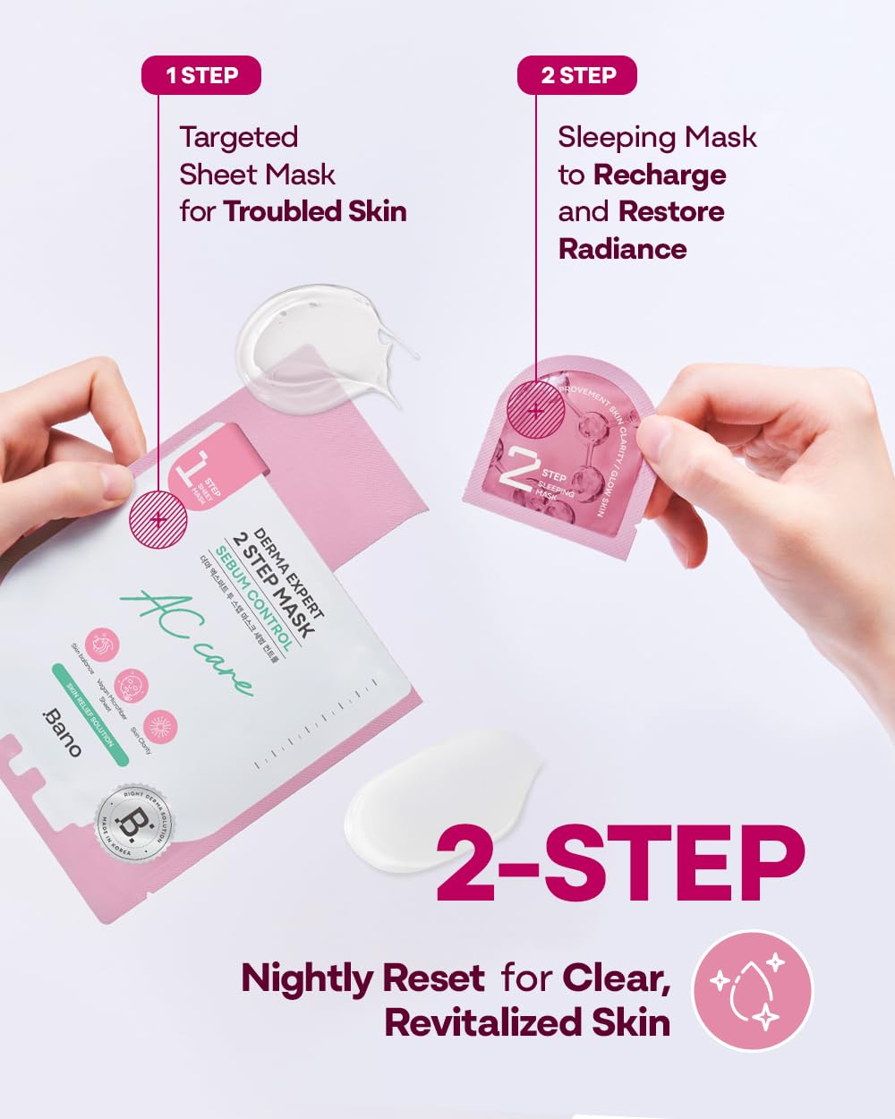 Bano Derma Expert 2 Step Sebum Control Face Mask – 2 in 1 Soothing Sheet & Sleeping Mask with Salicylic Acid, Niacinamide & Hyaluronic Acid | Support Glow for Glass Skin | Korean Skincare | 7 Sheets