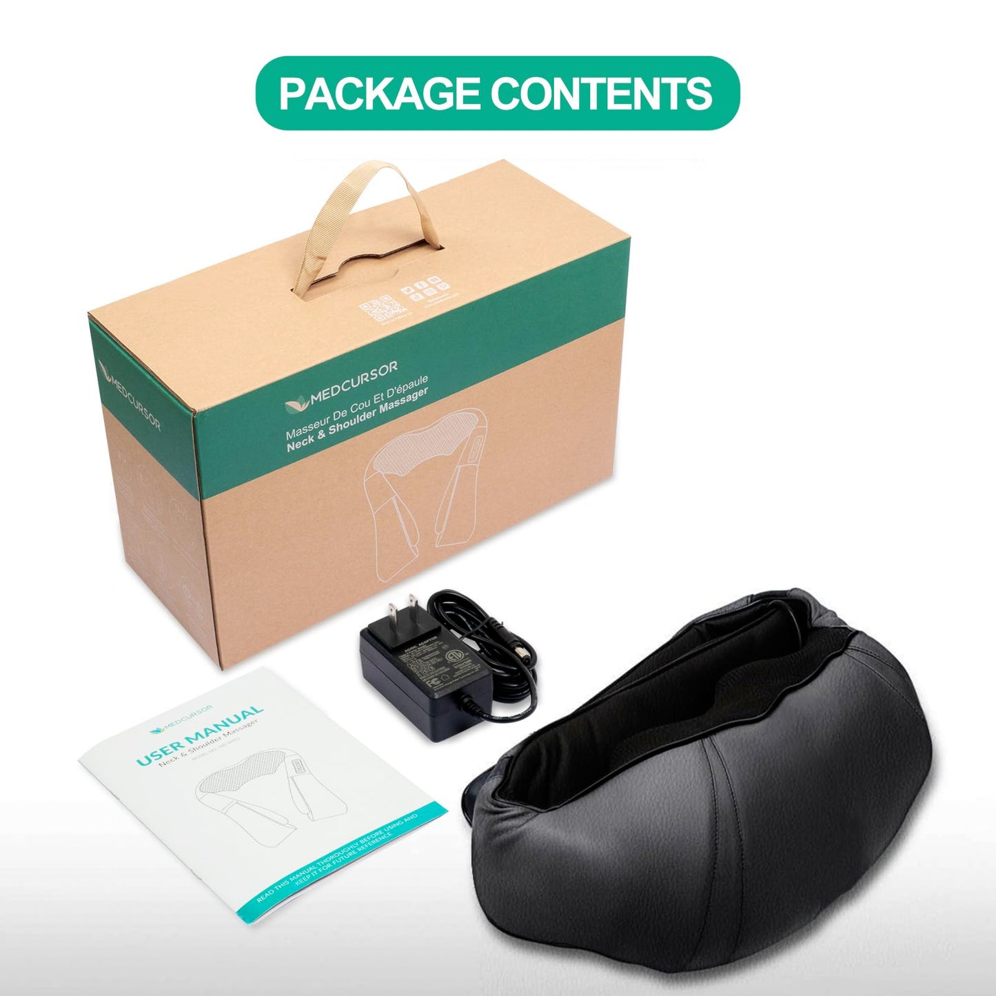 Medcursor Neck Massager, Portable Electric Neck and Back Massager with Heat, Deep Tissue 3D Kneading Pillow for Muscle Pain Relief, Ideal Father’s Day Gift, Not Cordless