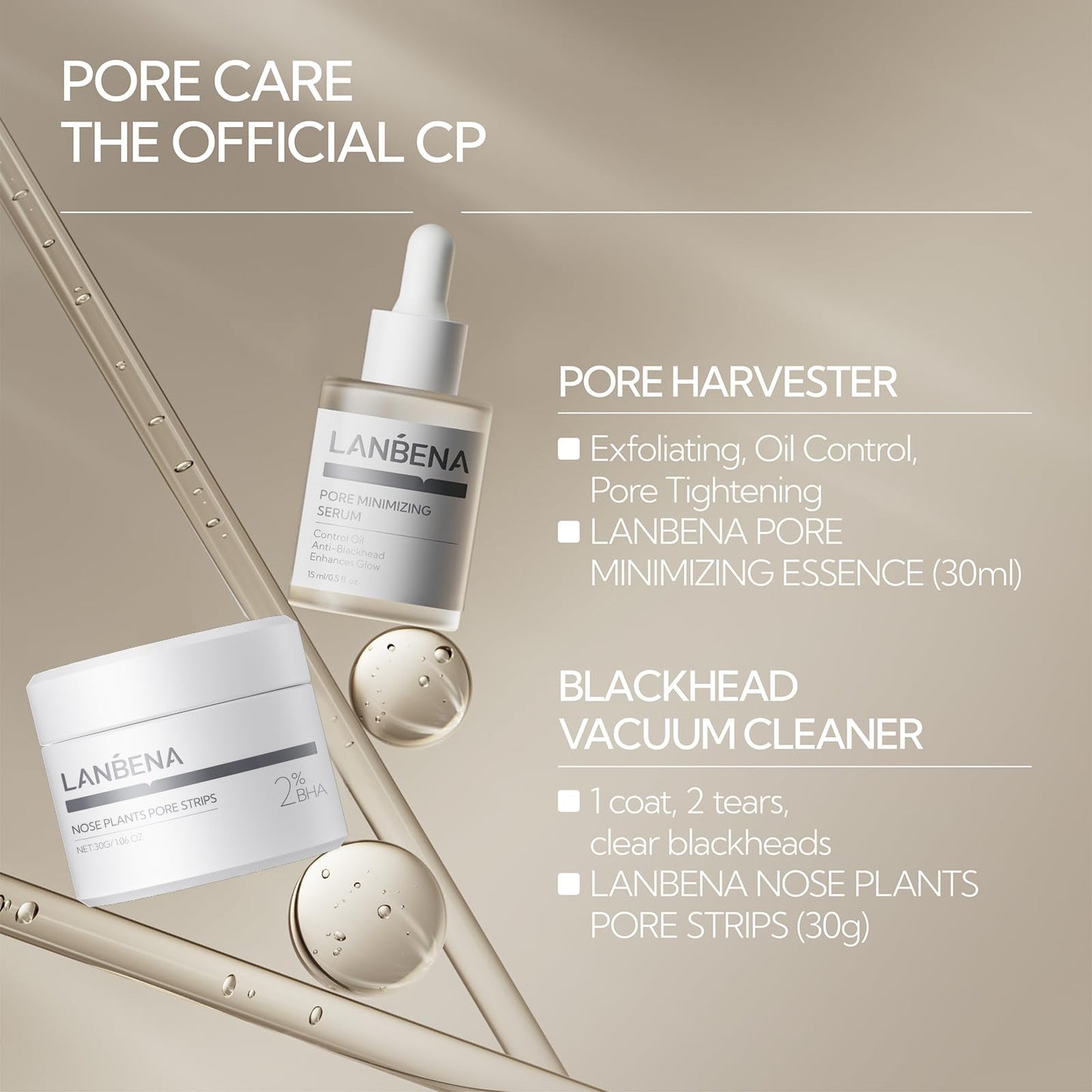 LANBENA Pore Minimizer Serum, Pore Minimizer & Reducer for Face, Minimizing, Shrinking, Oil Control Firming, Tightening Pores, 100% Vegan Pore Moisture after Blackhead Remover, 0.5 fl.oz