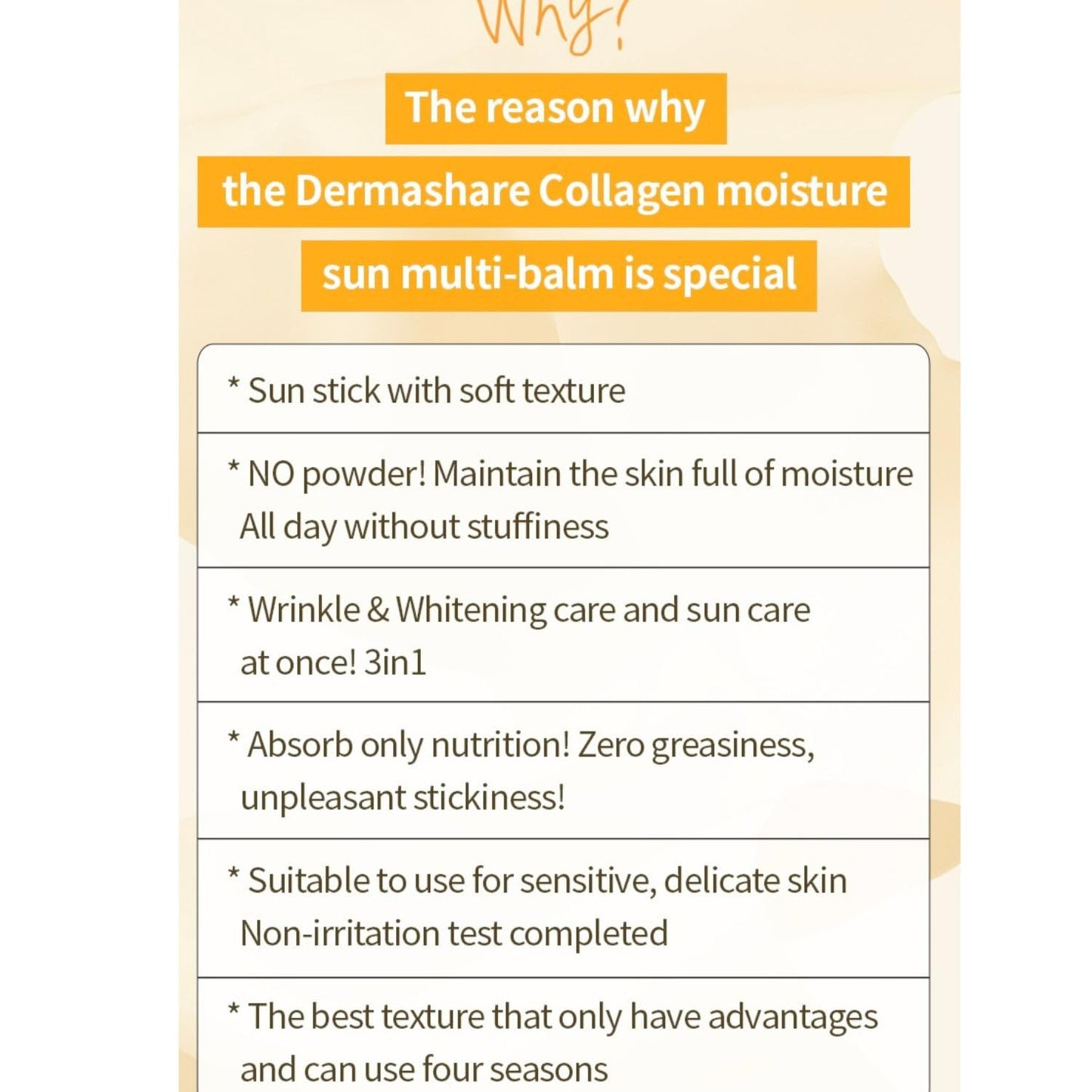 Collagen Multi Balm Stick with SPF 50 - Anti-Aging, Moisturizing, Wrinkle Care/Korean Skincare/Unscented/Dermashare(0.38oz)