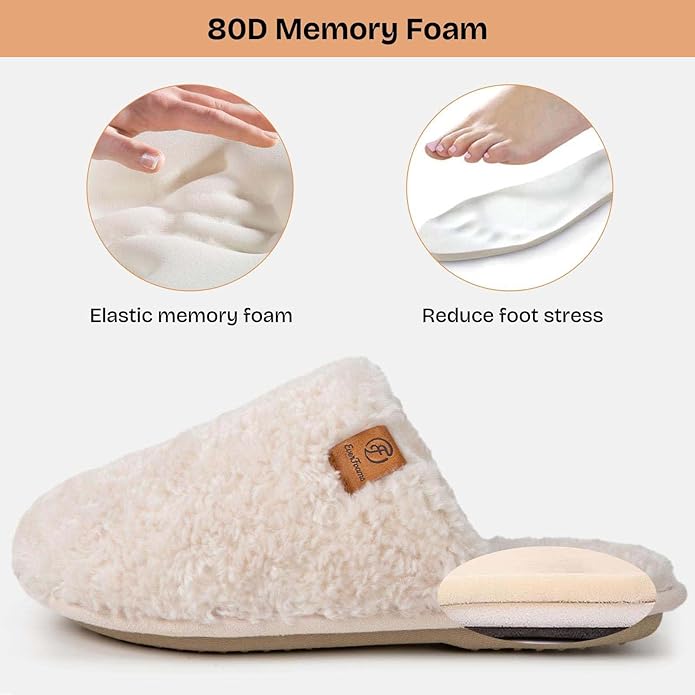 EverFoams Women's Fuzzy Slip-on Slippers Warm Cozy Soft Lightweight Memory Foam Indoor House Shoes