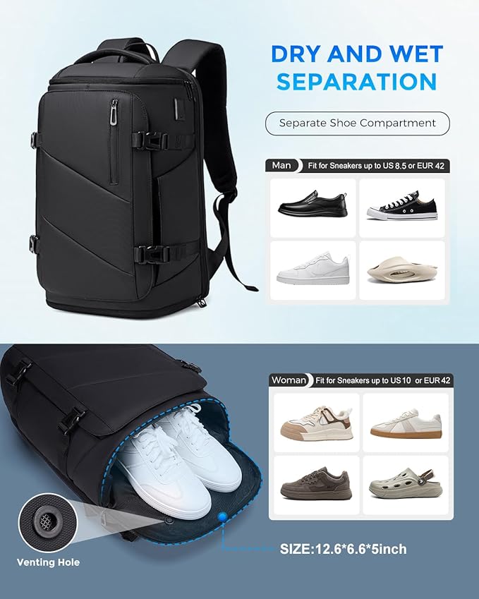 30L Travel Backpack for Men, Flight Approved Carry on Backpack Fits 17 inch Laptop, Water-resistant Large Luggage Weekender Bag Daypack for Traveling, Sports, Business, Black