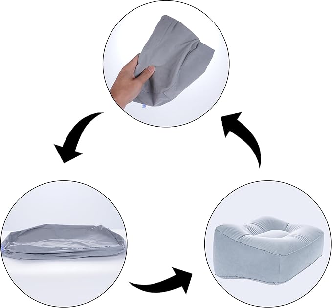 Inflatable Foot Rest Pillow - Portable, Non-Slip Base for Desk, Office Chair, Travel & Bed - Ergonomic Foot Support & Comfort (Grey)