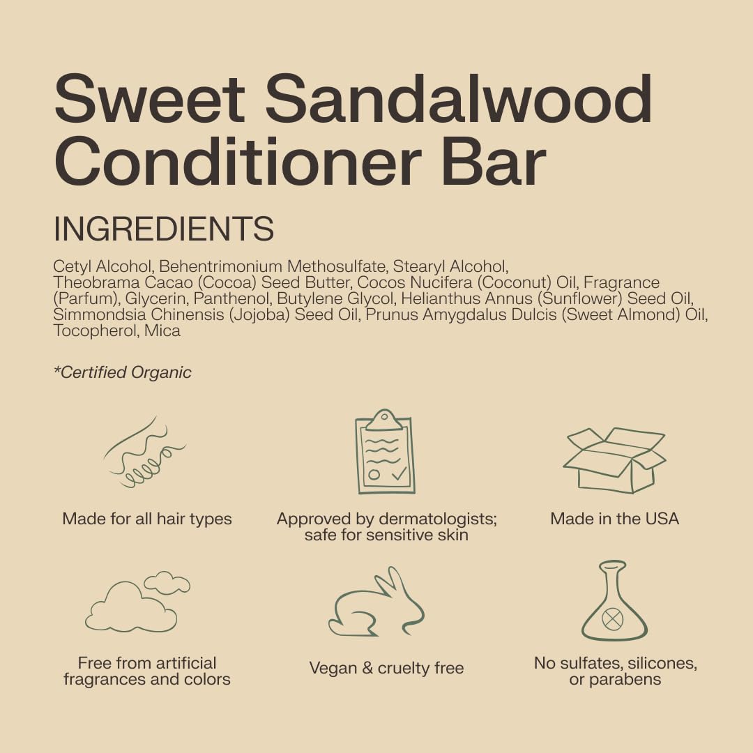 The Earthling Co. Conditioner Bars - Promote Hair Growth, Strengthen & Moisturize - Paraben Free formula with Natural Ingredients for Dry Hair (Sweet Sandalwood, 1.8 oz) (3 Pack)