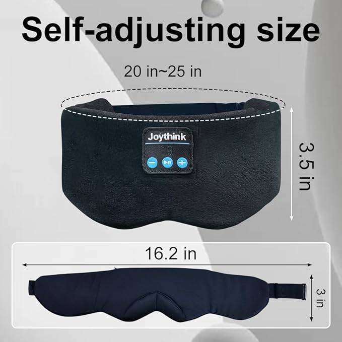 Joythink Sleep Mask Headphones Silk Wireless Bluetooth Headband Eye Mask for Side Sleepers Blackout for Airplane Travel Men Women Black