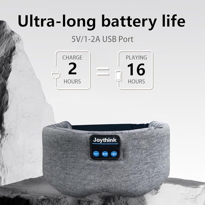 Joythink Sleep Mask Headphones Silk Wireless Bluetooth Headband Eye Mask for Side Sleepers Blackout for Airplane Travel Men Women Gray