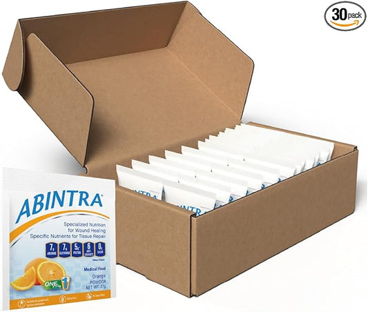 ABINTRA Specialized Wound Healing Nutritional Supplement includes L-Arginine, L-Glutamine, Whey Protein, Vitamins and Minerals, Orange Flavor, Made in The USA - 30 Packets