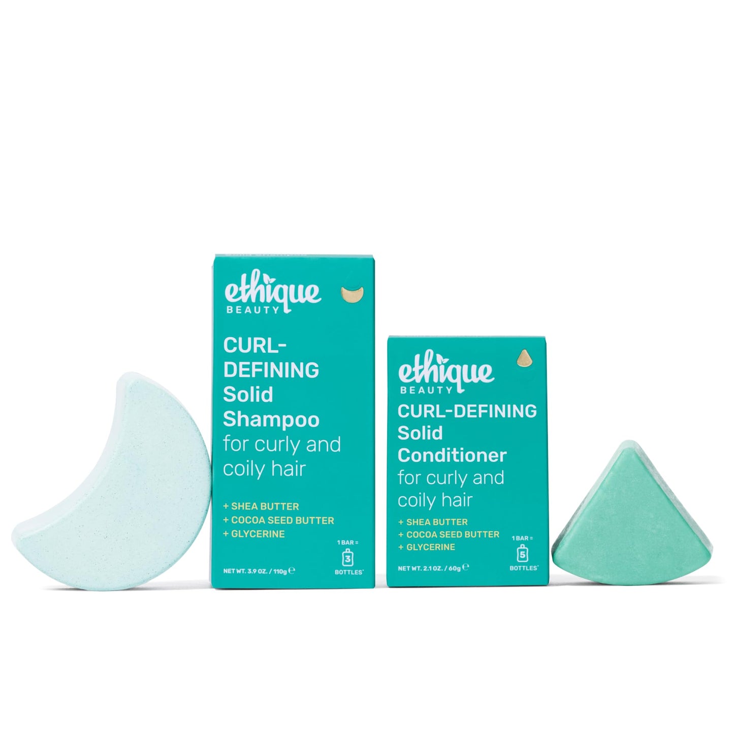 Ethique Beauty Curl-Defining Shampoo & Conditioner Bar Set for Thick, Curly Hair with Shea Butter