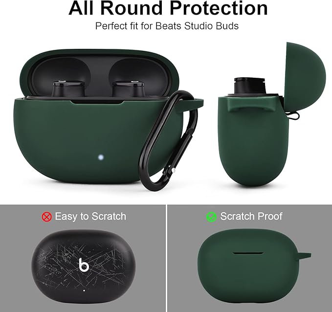 AIRSPO Silicone Case Compatible with Beats Studio Buds Case 2021 Soft Protective Cover for Beats Wireless Earbuds with Keychain (Midnight Green)