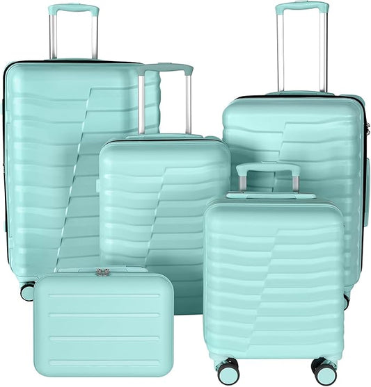 5-Piece Luggage Set, Lightweight ABS+PC Hard Shell Suitcase with YKK Zipper & TSA Lock for Family, MInt Green, 14in/18in/20in/24in/28in