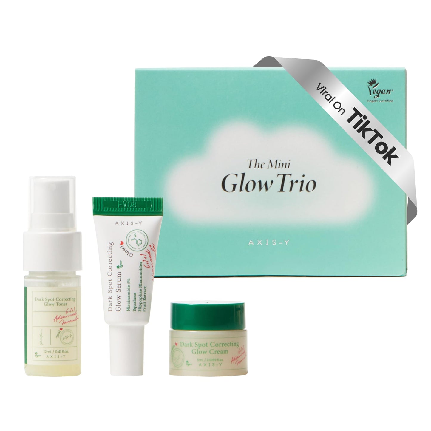 AXIS-Y The Mini Glow Trio Dark Spot Correcting Travel Size Gift Set - Toner 0.41 fl. oz., Serum 0.169 fl. oz., Cream 0.169 fl. oz. - Vegan Korean Skin Care
