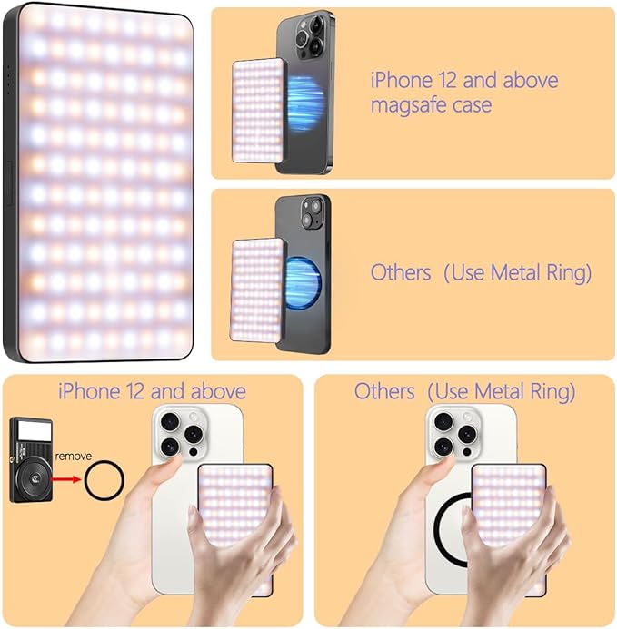 129 LED Double Side Magnetic Selfie Light for iPhone, 3000 mAh Rechargeable Phone Fill Light Clip, Adjusted 3 Light Modes for Phone iPhone Android iPad Laptop for Makeup TikTok Selfie Vlog