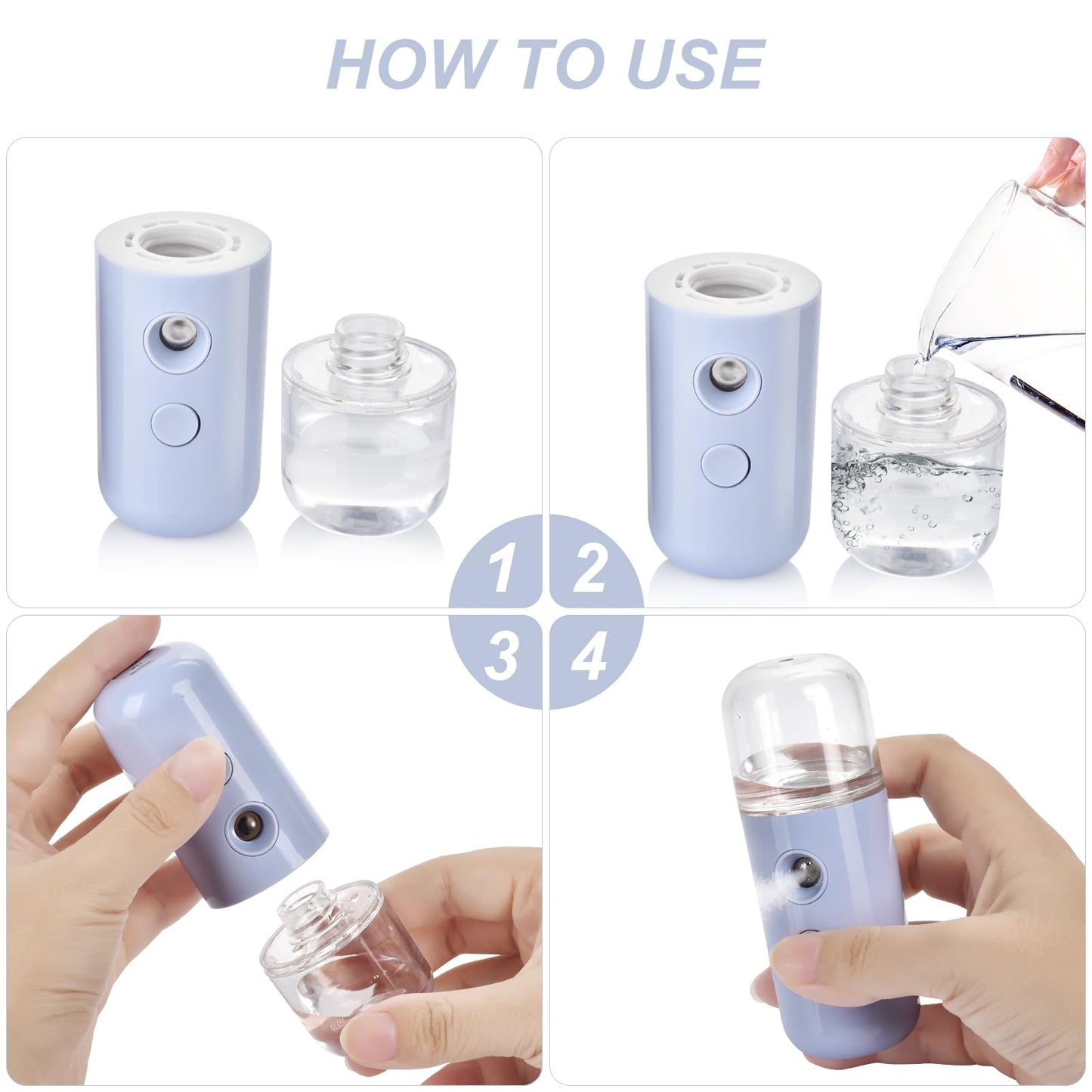 2-Pack Kingsmile Nano Facial Mister, Portable Face Mister, Cool Nano Mist Sprayer for Face Hydrating, Mini Handy Mister for Eyelash Extensions with 1OZ /30ML Water Tank (Black/Blue)