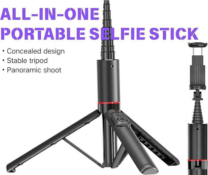 C21 53″ Travel Selfie Stick Tripod with Bluetooth 5.2 Remote – Hidden All-in-One Extendable Foldable Phone Tripod Stand for iPhone Android Vlogging TikTok YouTube Live Streaming
