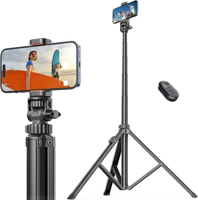 71''/180cm Phone Tripod & Selfie Stick, Portable Travel Stand for Video Recording, Travel Tripod for iPhone/Cell Phone with Detachable Remote, Compatible with Smartphones, DSLR