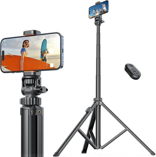 71''/180cm Phone Tripod & Selfie Stick, Portable Travel Stand for Video Recording, Travel Tripod for iPhone/Cell Phone with Detachable Remote, Compatible with Smartphones, DSLR