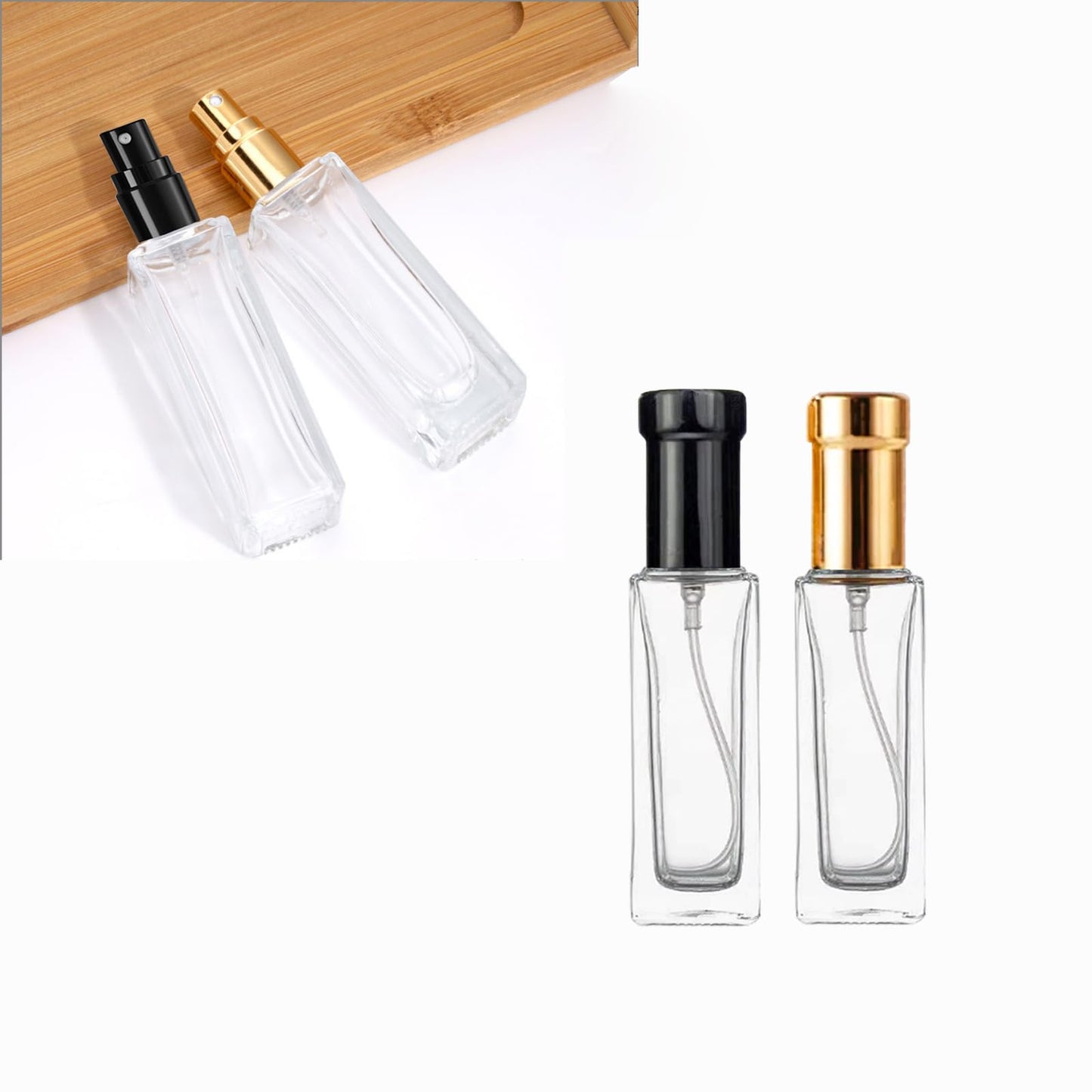 AGENIZ 8PCS 10ml Perfume Spray Bottle, Mini Portable Travel Glass Square Spray Bottle, Small Fine Mist Sprayer, Refillable Atomizer, Sample Spray Bottle (Gold, 10ml)