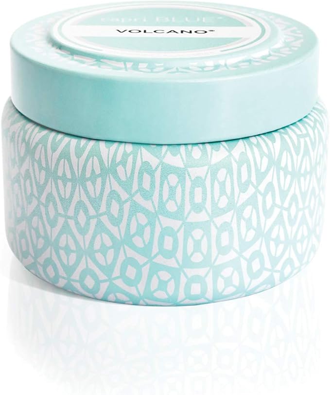 Capri Blue Volcano Printed Travel Tin Jar Candle - Luxury Candle with a Long Lasting Soy Wax Blend - Scented with Tropical & Fruity Fragrance (Aqua Color, 8.5 oz)
