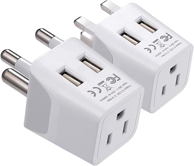Ceptics South Africa Travel Plug Set - with 2 USB + USA Socket Input - Type M and Type G - Ultra Compact - Safe Grounded Perfect for Cell Phones, Laptops, Camera Chargers