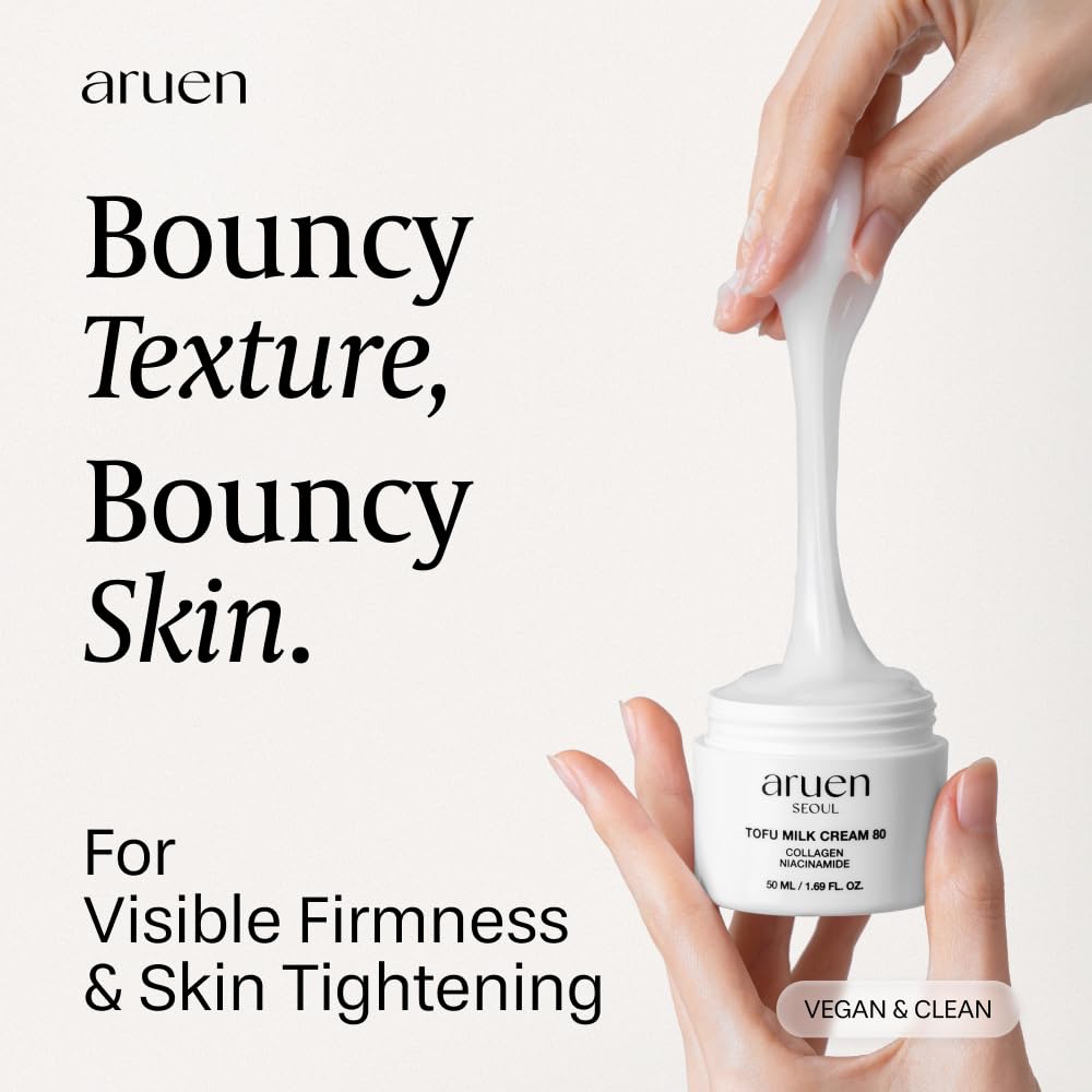 aruen TOFU COLLAGEN CREAM 80 | Skin Tightening | 80% Fermented Soy Milk + Niacinamide + Bean Essence | Korean Glass Skin Moisturizer | Slime Texture Milk Jelly | Fragrance-Free & Vegan (1.69 fl.oz)