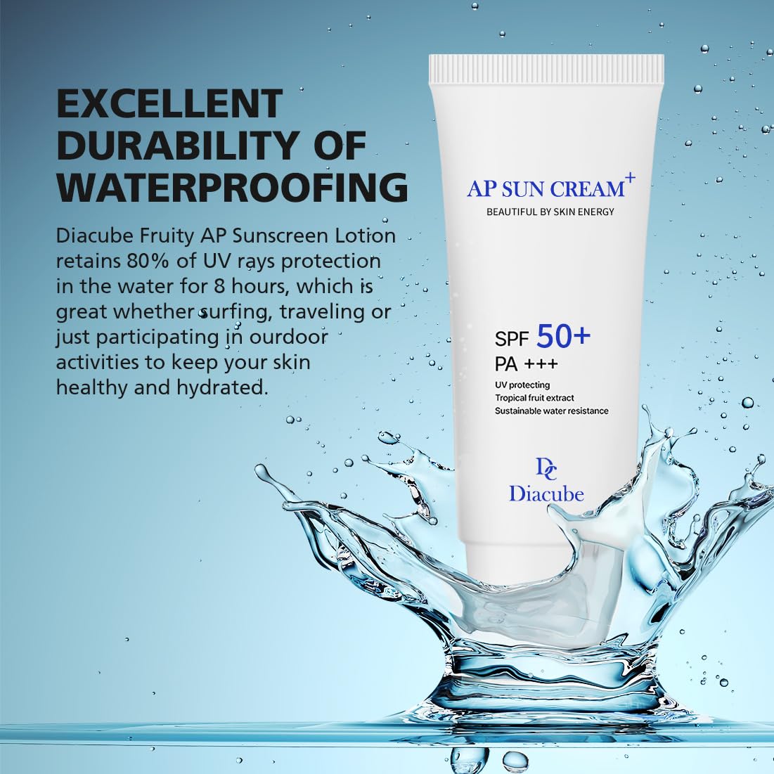 DIACUBE AP Fruity Waterproof Daily Sunscreen 2.03 Fl Oz SPF 50+ PA+++ | Strong UV Protection | Slightly Tone Up | Silky Semi-Matte Finish | Sweat-Resistant | Korean Skincare