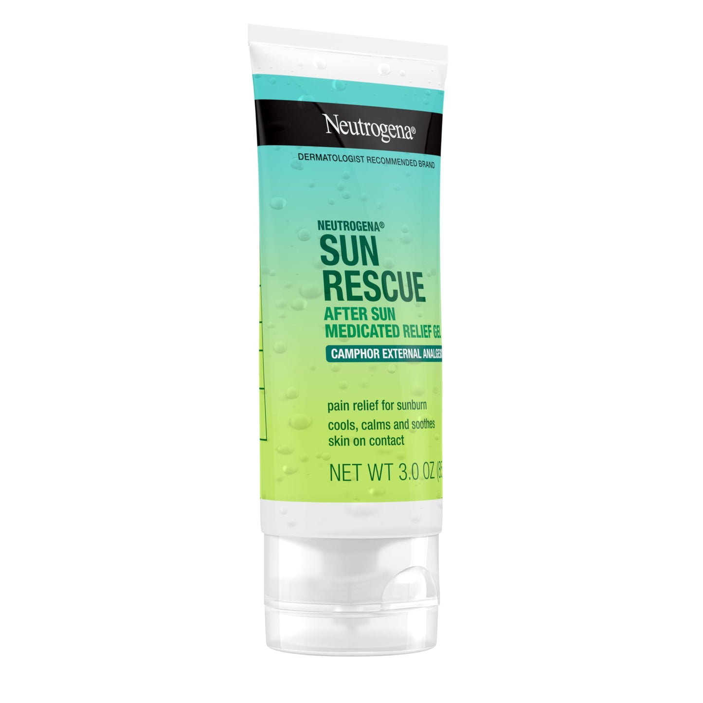 Neutrogena Sun Rescue After Sun Medicated Relief Gel with 0.45% Camphor External Analgesic For Cooling & Soothing, Painful Sunburn & Itch Relief, Fragrance-Free 3 Oz