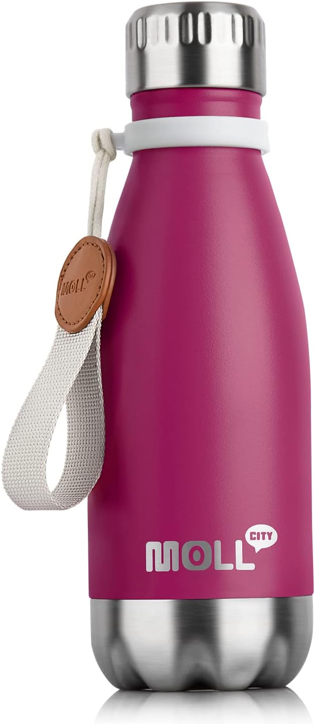 9 oz Water Bottle for Kids Stainless Steel Vacuum Insulated Flask Cola Shape Leak Proof Sports Water Bottle (Fuchsia Red)